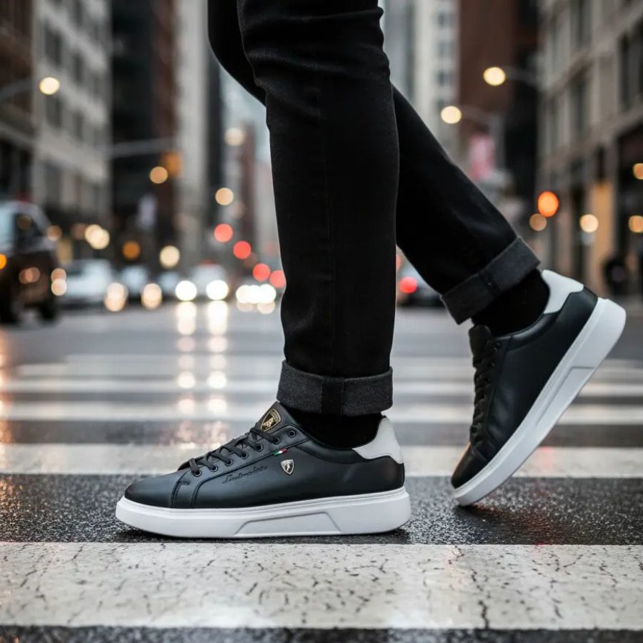 Tenis Caballero Sneakers Casual Lamborghini 7784 Negro Blanco